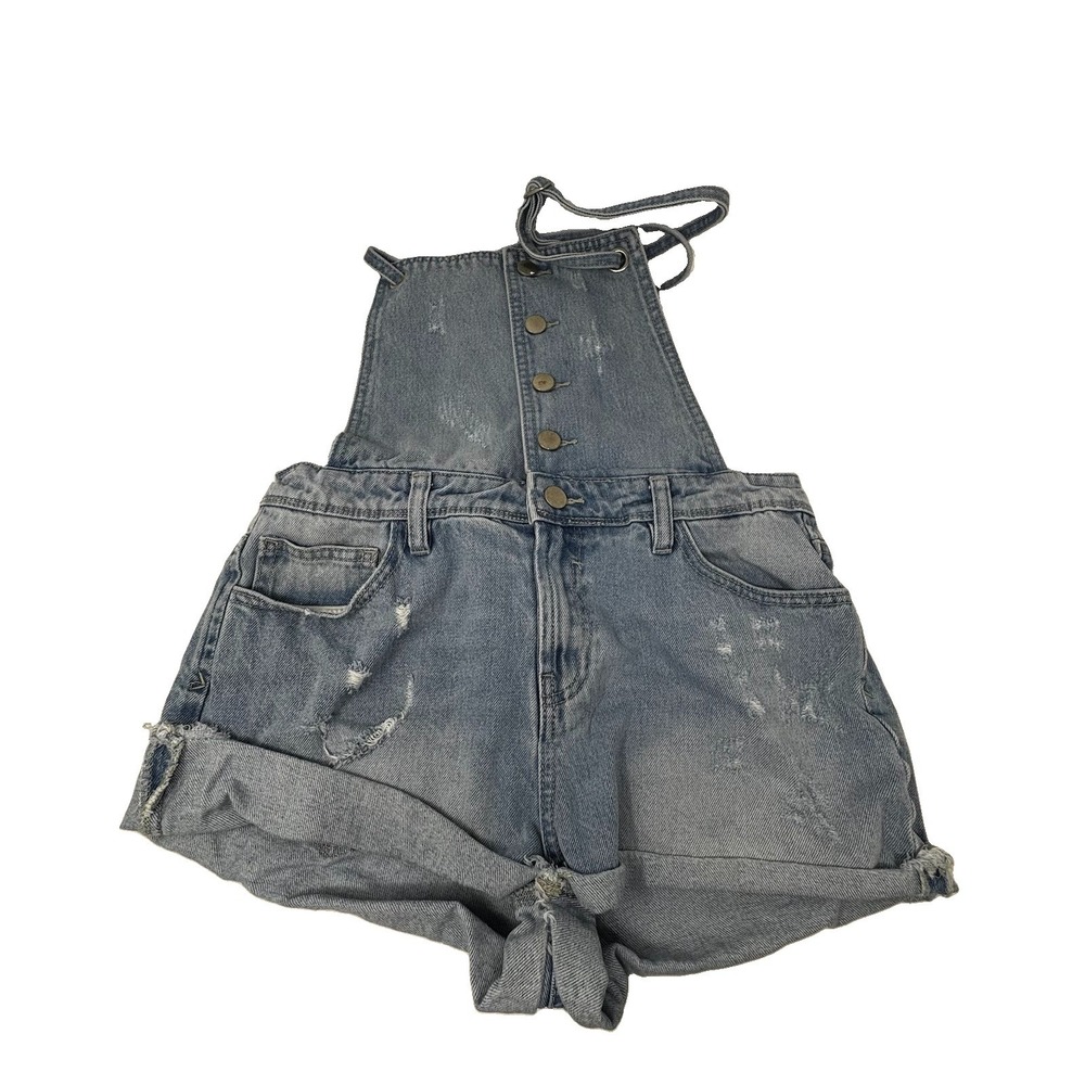 Tinsel Town Woman Jean Short Overalls S Distressed Denim Blue Light Wash
